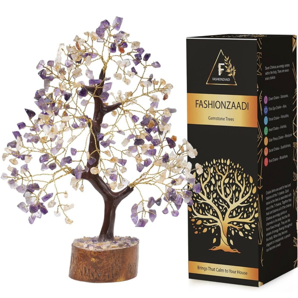 Fashionzaadi - Amethyst Crystals and Citrine Stones Bonsai Tree - Picture 1 of 4